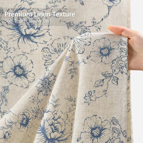 Farmhouse Floral Vintage Shower Curtain for Bathroom, Dark Blue and Tan