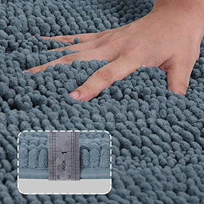 Turquoize Bathroom Rug 24"x36", Absorbent Chenille Bath Rug, Stone Blue