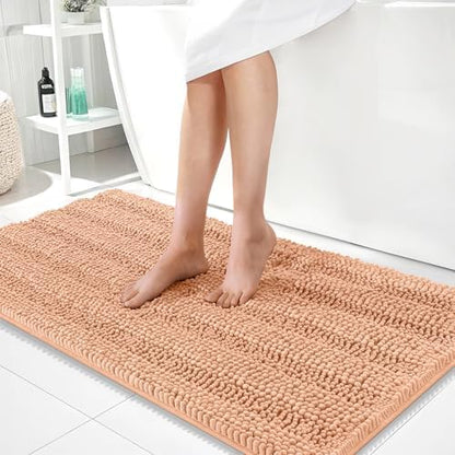 OLANLY Thick Bathroom Runner Rugs 44x24, Soft Chenille Bath Rugs, Peach