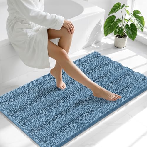Smiry Thick Chenille Large Bathroom Runner Rugs 45x27, Bath Mat, Airy Blue