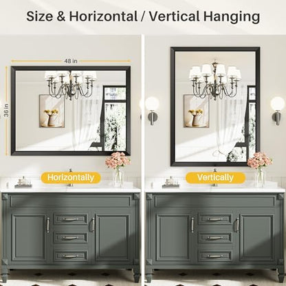 Briivue Black Metal Framed Bathroom Wall Mirror, 48x36 Inch