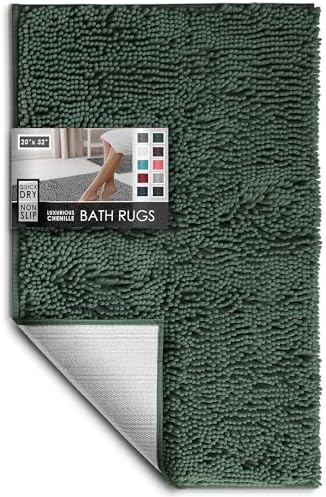 Hearth & Harbor Bathroom Rugs, Chenille Bath Mat - Machine Washable Bath Mats for Bathroom Non-Slip Backing Rubber, Quick Dry Bathroom Mat
