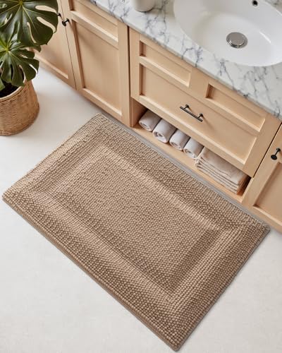 DEXI Bathroom Rugs 36x24, Non Slip Washable Chinelle Bath Mat, Dark Beige