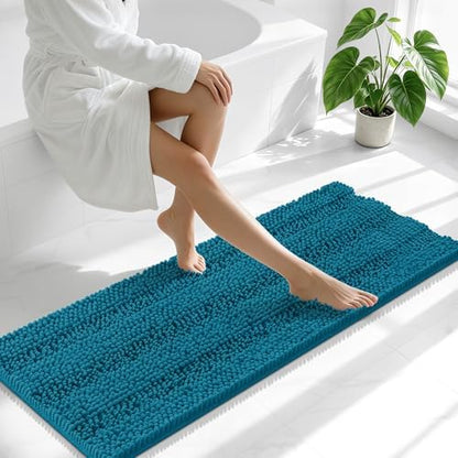 Smiry Thick Chenille Bathroom Runner Rugs 44x24, Bath Mat, Peacock Blue