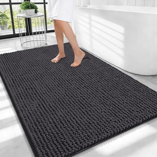 OLANLY Thick Chenille Large Bathroom Rugs Mats 40x32, Dark Grey