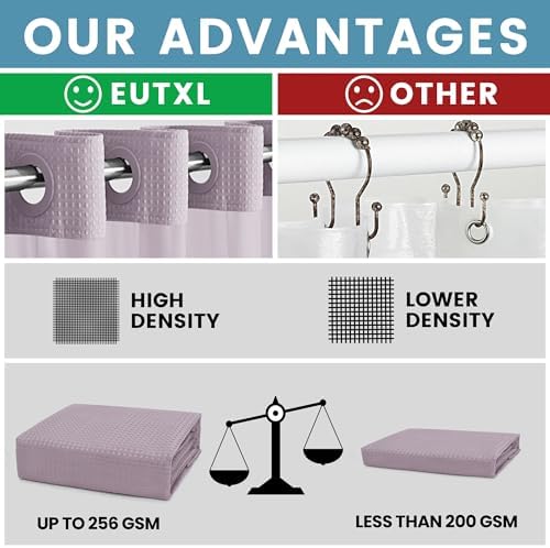 EUTXL Heavyweight Waffle No Hook Shower Curtain with Liner, Lavender, 71x74