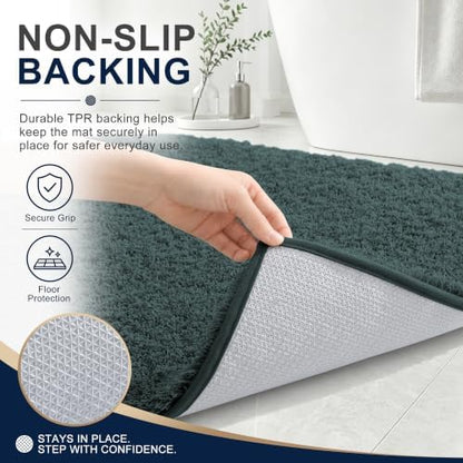 OLANLY Microfiber Bathroom Runner Rugs 47x17, Soft Bath Mat, Blackish Green