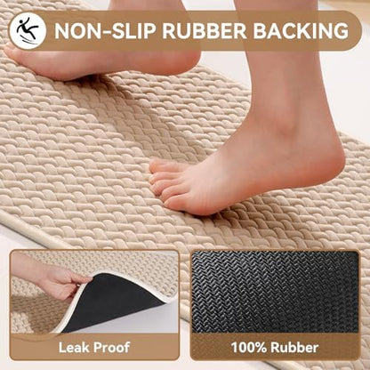 YDKGL Bathroom Rugs Non Slip, Foam Weave Texture Bath Mat, Brown 24x35