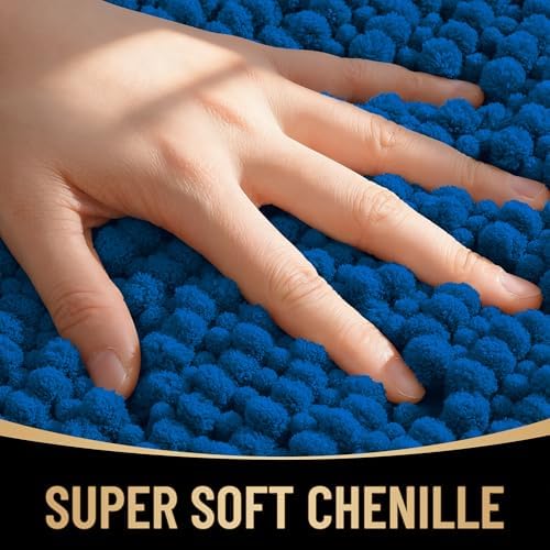 OLANLY Thick Chenille Absorbent Bathroom Rugs Mat 30x20, Deep Navy Blue