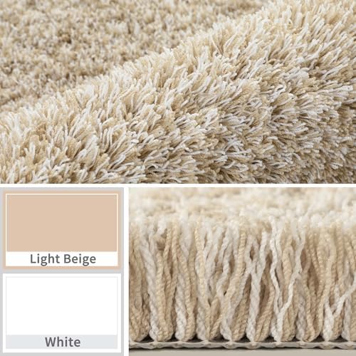 Yimobra Luxury Bathroom Rugs, Fluffy Bath Mats, Non Slip, Water Absorbent Microfiber, Machine Washable, Plush Runner Shower Rugs, Thick Matts for Bathroom Floor/Tub, 60" X 24", Light Beige and White