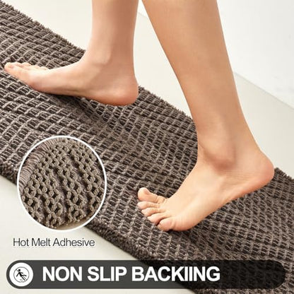 Sunfly Boho Herringbone Waffle Bath Mat, Ultra Soft Non-Slip Bathroom Rug - Super Absorbent & Quick Dry, Washable Bath Rug for Bathroom 16"x24" Taupe