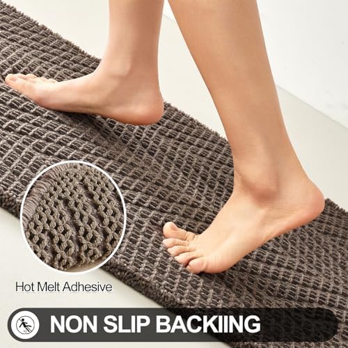 Sunfly Boho Herringbone Runner, Ultra Soft Non-Slip Waffle Bath Mat - Super Absorbent & Quick Dry Washable,Bathroom Runner Rug 24"x72" Taupe