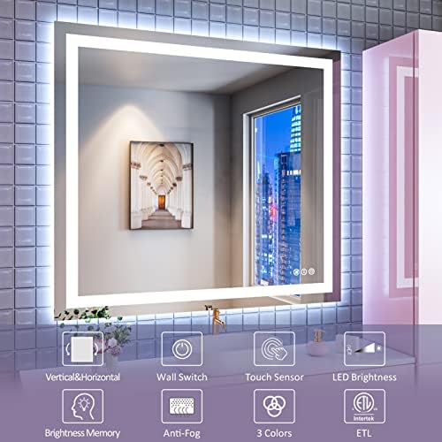 Amorho LED Bathroom Mirror 40"X36" with Front Light and Backlit