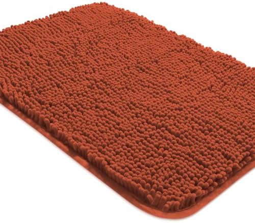 Yeaban Chenille Rust Bathroom Rug 17"x24", Non-Slip Rubber Backing
