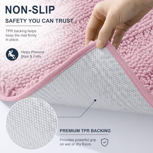 Smiry Thick Chenille Bathroom Runner Rugs 44x24, Soft Bath Mat, Dusty Rose
