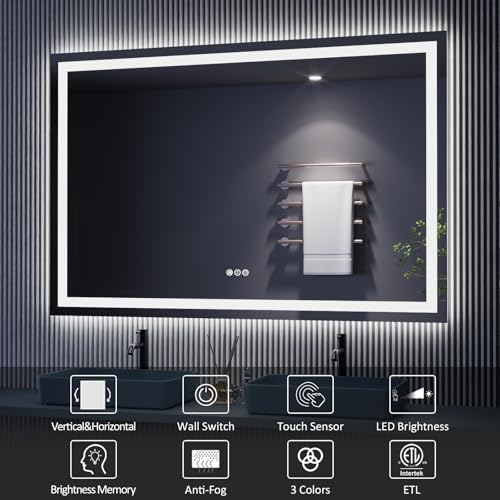 Amorho LED Bathroom Mirror, 68"X38" with Front Light and Backlit