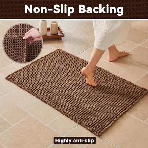 Triohero Waffle Runner Rug Bathroom, Long Boho Bath Mat, 24x60 Mocha