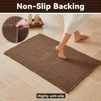 Triohero Waffle Runner Rug Bathroom, Long Boho Bath Mat, 24x60 Mocha