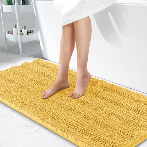 OLANLY Thick Bathroom Runner Rugs 44x24, Soft Chenille Bath Rugs, Yellow
