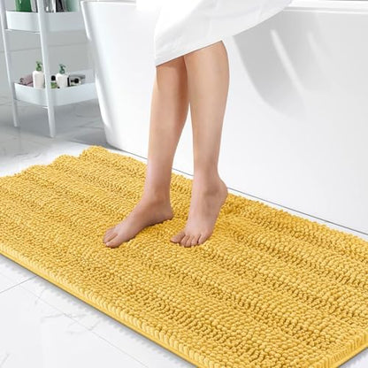 OLANLY Thick Bathroom Runner Rugs 44x24, Soft Chenille Bath Rugs, Yellow