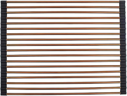 Strictly Sinks Stainless Steel Roll Up Dish Drying Rack – Copper 17 Inch Over The Sink Drying Rack Ideal for Workstation Sinks Only – Multipurpose Foldable Kitchen Dish Rack (17-3/8″ x 13″ x 3/8″)