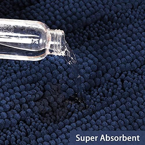 2-Piece Bathroom Rug Set with U-Shaped Mat, Soft Absorbent Chenille, Navy