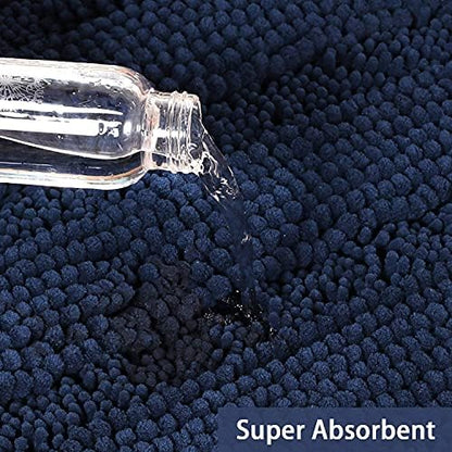 2-Piece Bathroom Rug Set with U-Shaped Mat, Soft Absorbent Chenille, Navy