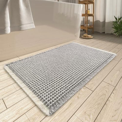 Upgraded Waffle Bath Mat Ultra Absorbent Non Slip Bathroom Mat, 17" x 24"