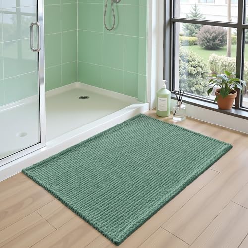 DEXI Chenille Bath Mat 24x16, Soft Absorbent Bathroom Rugs, Green