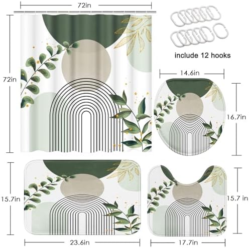 Bathroom Sets with Shower Curtain and Rugs, 4 Pcs, Boho Sage