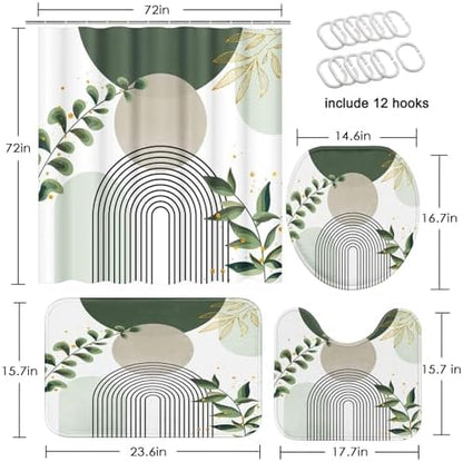 Bathroom Sets with Shower Curtain and Rugs, 4 Pcs, Boho Sage