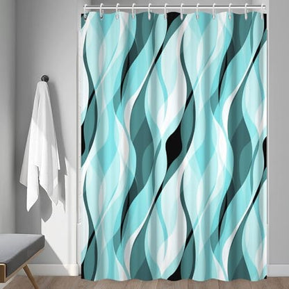 Teal Striped Shower Curtain with Hooks for Bathroom 72x72 Inch