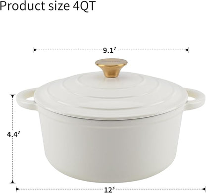 Enameled Cast Iron Dutch Oven - 4QT Pot with Lid,Oven Safe to 500°F,Heavy-Duty Cookware for Sourdough Bread Baking,Braising,Stews,Roasting Cream