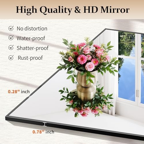 Black Bathroom Mirror for Wall, 55x30 Inch Rectangle Mirrors with Metal Frame, Modern Vanity Wall Mirror Decor for Bathroom Living Room, Entryway Hangs Horizontal or Vertical