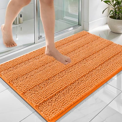 OLANLY Thick Bathroom Rugs 36x24, Soft Chenille Striped Bath Rugs, Orange