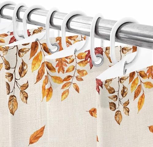 Shower Curtain Bathroom Set Thanksgiving Pumpkin Fall Orange Maple Leaf Watercolor Waterproof Shower Curtains with Grommets Hooks Vintage Linen Privacy Bath Curtain for Bathtub Decor 36x72in