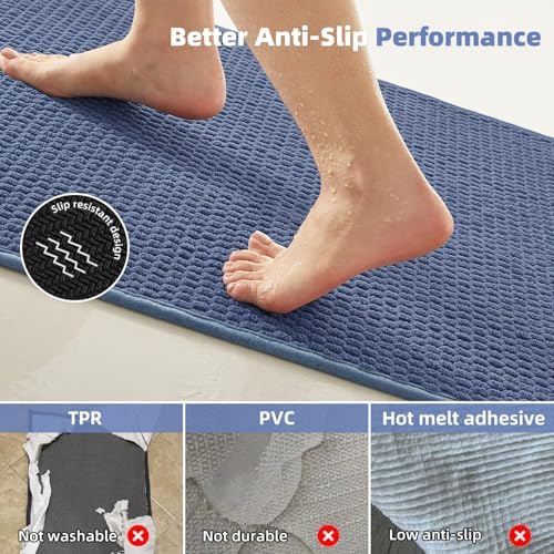 TYUU Large Bathroom Rugs Non Slip Washable Bath Rugs Super Absorbent Bathroom Rug Thin Quick Dry Low Pile Bath Mats, Denim Blue 36"x48"