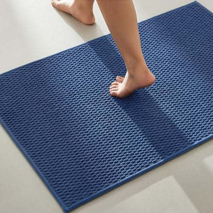 TYUU Bathroom Rugs Non Slip Washable, Super Absorbent Thin Bath Mat Quick Dry Low Pile Bathroom Rug, Navy Blue 24"x47"