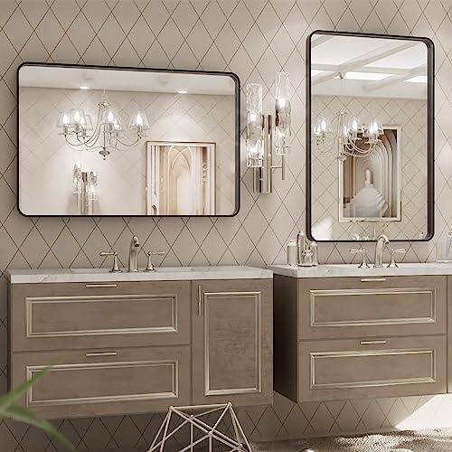 LOAAO 20X28 Inch Black Metal Framed Bathroom Mirror for Wall, Matte Black Bathroom Vanity Mirror Farmhouse, Anti-Rust, Hangs Horizontally or Vertically