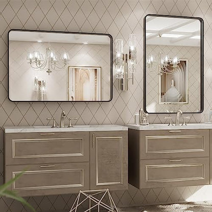 LOAAO 20X28 Inch Black Metal Framed Bathroom Mirror for Wall, Matte Black Bathroom Vanity Mirror Farmhouse, Anti-Rust, Hangs Horizontally or Vertically