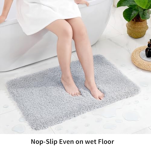 Disolla Bathrom Runner Rug 24x59 - Large Soft Plush Bath Mat, Thick Long Non-Slip Shaggy Floor Mat, Ultra-Absorbent for Master Bathroom Bedroom, Silver Grey