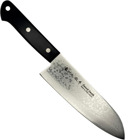 SATAKE CUTLERY Santoku Knife 170mm – VG10 Core 37-Layer Damascus, No-Bolster Japanese Kitchen Knife | Pakkawood Handle, Full Tang | 15-Degree Edge, Made in Japan