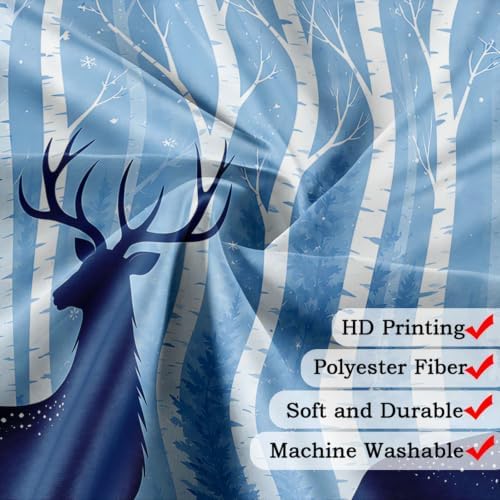 Deer Birch Tree Shower Curtain Winter Woodland Forest Bath Curtain 72x78in