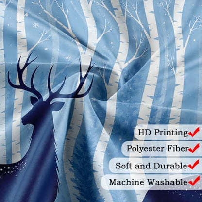 Deer Birch Tree Shower Curtain Winter Woodland Forest Bath Curtain 72x78in