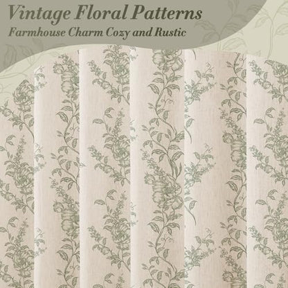Sage Linen Farmhouse Shower Curtain, Boho Floral Bathroom 72x84
