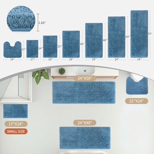 Disolla Blue Bathroom Rug 24x48 - Non-Slip Plush Thick Bath Mat, Highly Absorbent & Ultra Soft Fluffy Floor Mat, Machine Washable for Shower and Tub