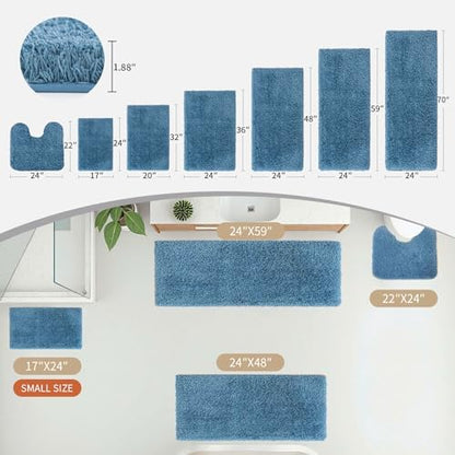 Disolla Blue Bathroom Rug 24x48 - Non-Slip Plush Thick Bath Mat, Highly Absorbent & Ultra Soft Fluffy Floor Mat, Machine Washable for Shower and Tub