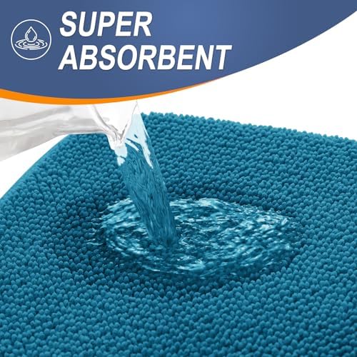 OLANLY Memory Foam Bathroom Runner Rugs 44x24, Long Bath Mats, Peacock Blue