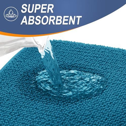 OLANLY Memory Foam Bathroom Runner Rugs 59x24, Long Bath Mats, Peacock Blue