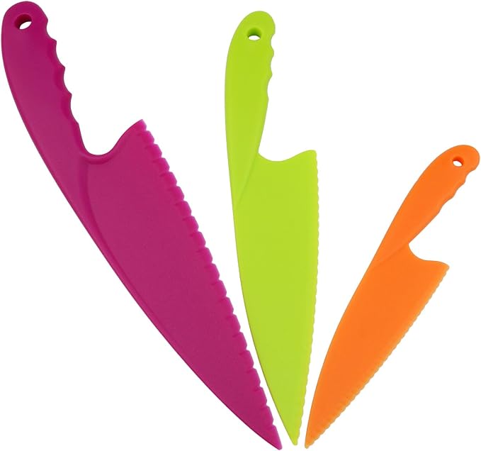 VAKTOK-3pcs Nylon Kitchen Knife Plastic Knives Nylon Kids Chef Knives Suitable for children beginners in the kitchen to make fruit lettuce vegetable salad bread